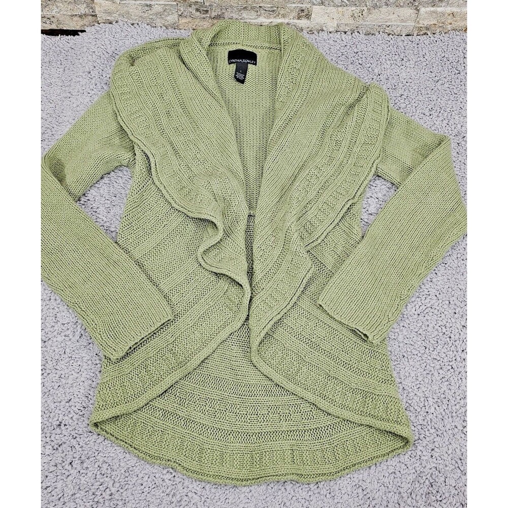 Cynthia Rowley Waterfall Cardigan Sweater L Green Ruffle Fairycore Boho Cottage